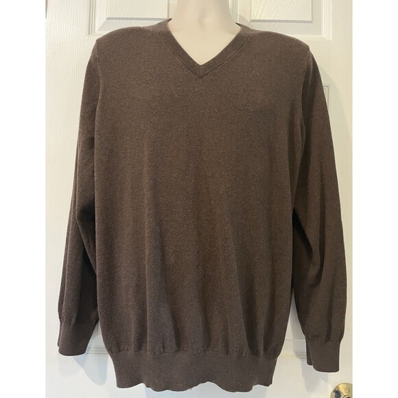 LL BEAN V Neck Sweater Cashmere Blend Mens L Tall Brown Cozy Soft Grandpa Dad - Picture 1 of 5